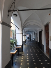Arcades in Lavagna with tiles of slate mined in the hinterland of Liguria