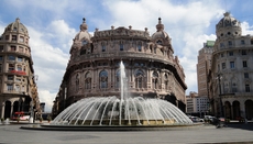 Nice fountain in the center of Piazza de Ferrari in Genoa