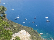 Steep cliff lines in Liguria meet the sea
